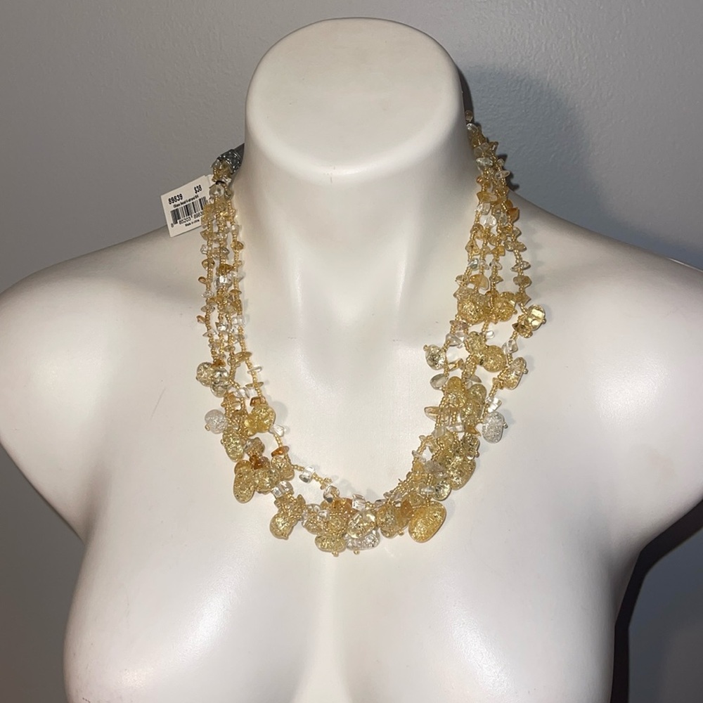 Cookie Lee ladies yellow and white clear stone necklace. NWT.